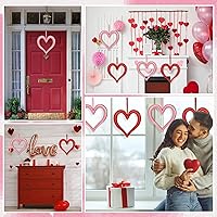 Vista 6 de Aneco 8 adornos colgantes de corazón para el día de San Valentín para árbol de 9.45 pulgadas, decoraciones 3D en forma de corazón, corona