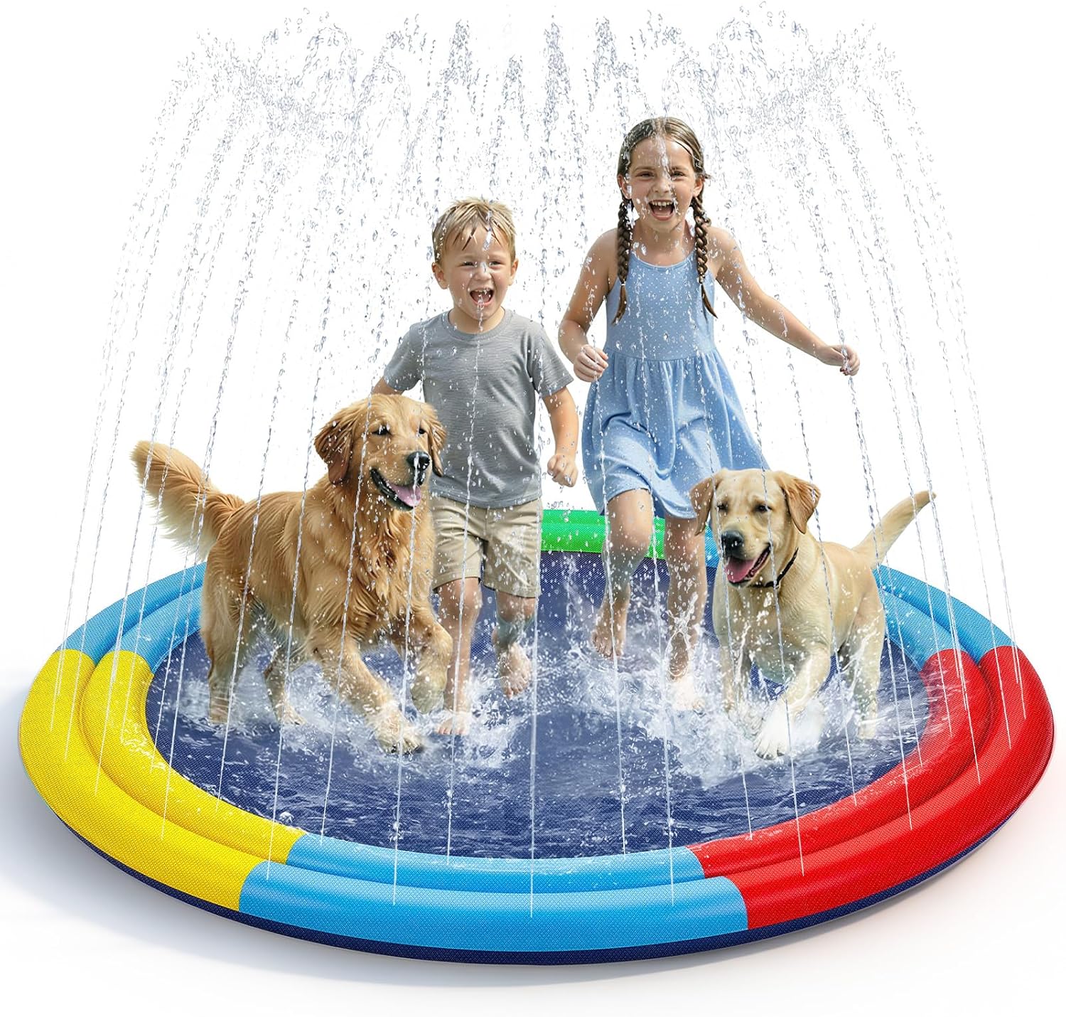 Splash Pad for Kids & Dogs, 78” Sprinkler Splash Pad with Dual Sprayers, Large Non-Slid Splash Mat, 360° Spray Outdoor Summer Water Toys for Backyard Lawn, Gifts for Toddlers, Family, Pets