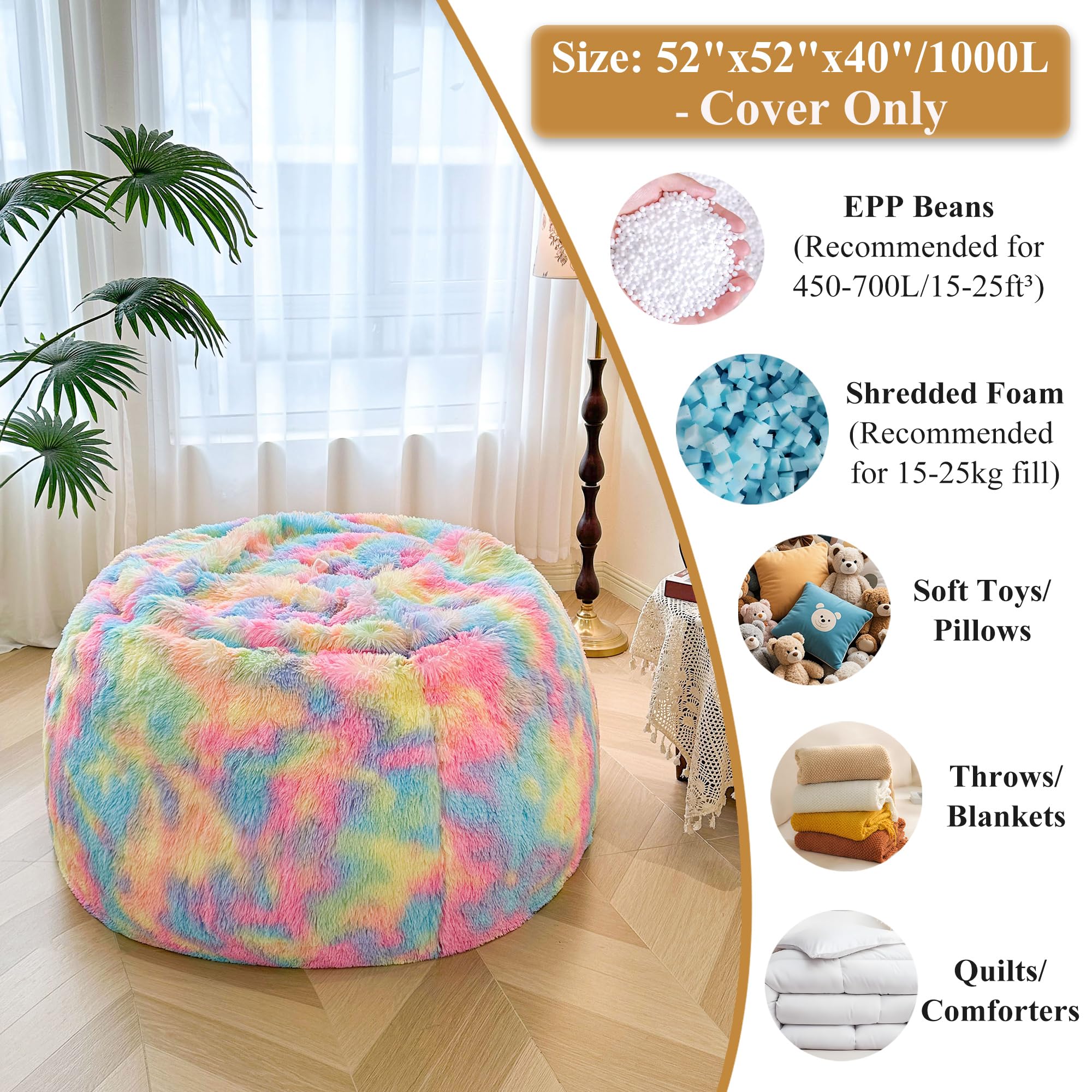 XeGe 5FT Giant Fluffy Bean Bag Chair Cover(No Filler) - Image 3