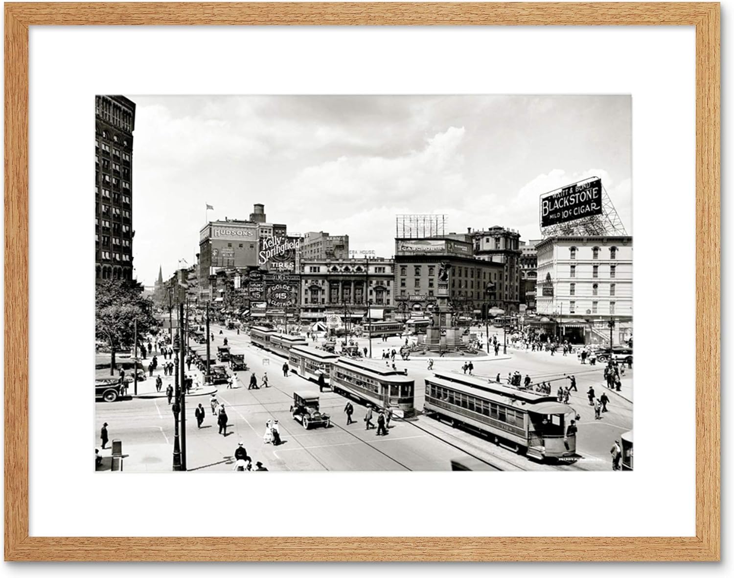 VINTAGE PHOTO CITYSCAPE WOODWARD AVENUE 1917 DETROIT FRAMED PRINT F12X5388