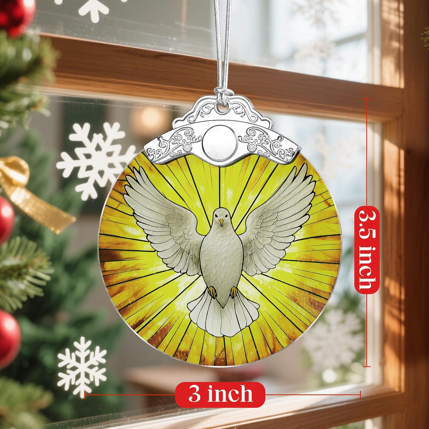 Stained Glass Dove Ornament: Christian Christmas Ornament, Christmas Tree Ornament, Religious Home Decor, Gifts for Christian, Religious Gifts, Gift Exchange, Gift Idea - Image 3