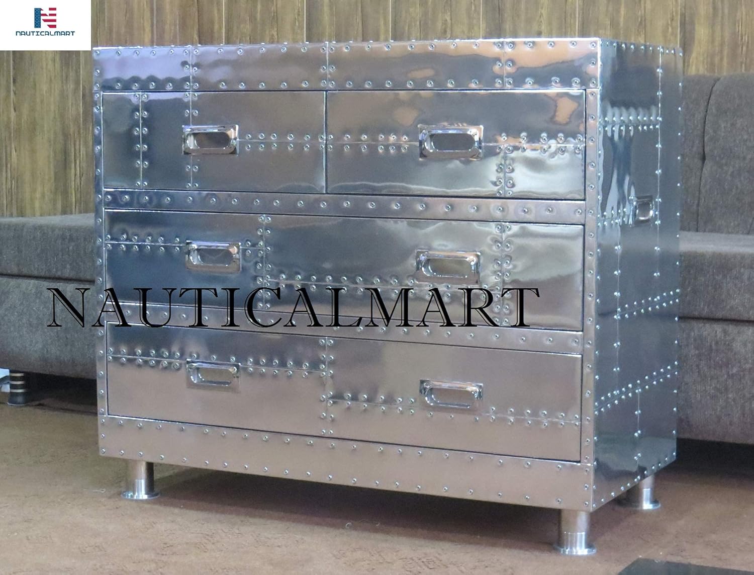 NauticalMart Aluminium 4 Drawer Side Table Vintage Spitfire Aviator Table