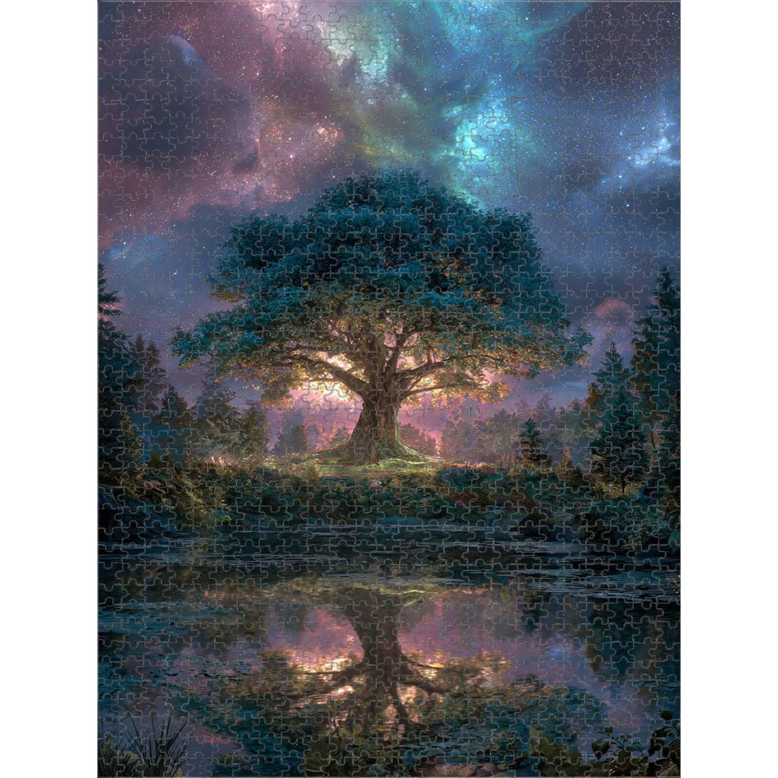 Puzzle 5000 elementów, drzewo i gwiaździste niebo trwałe drewniane puzzle 1T#1720