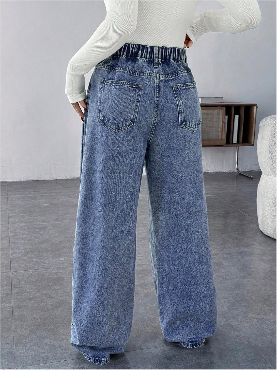 MakeMeChic Women’s Maternity Jeans Loose Wide Leg Over The Belly Straight Pregnancy Jeans Denim Pants