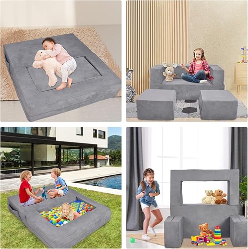 Miniatura 6 de BIERUM Sofá para niños, 6 piezas, sofá infantil para dormitorio, sala de juegos, sofá multifuncional para desarrollar la inteligencia, la