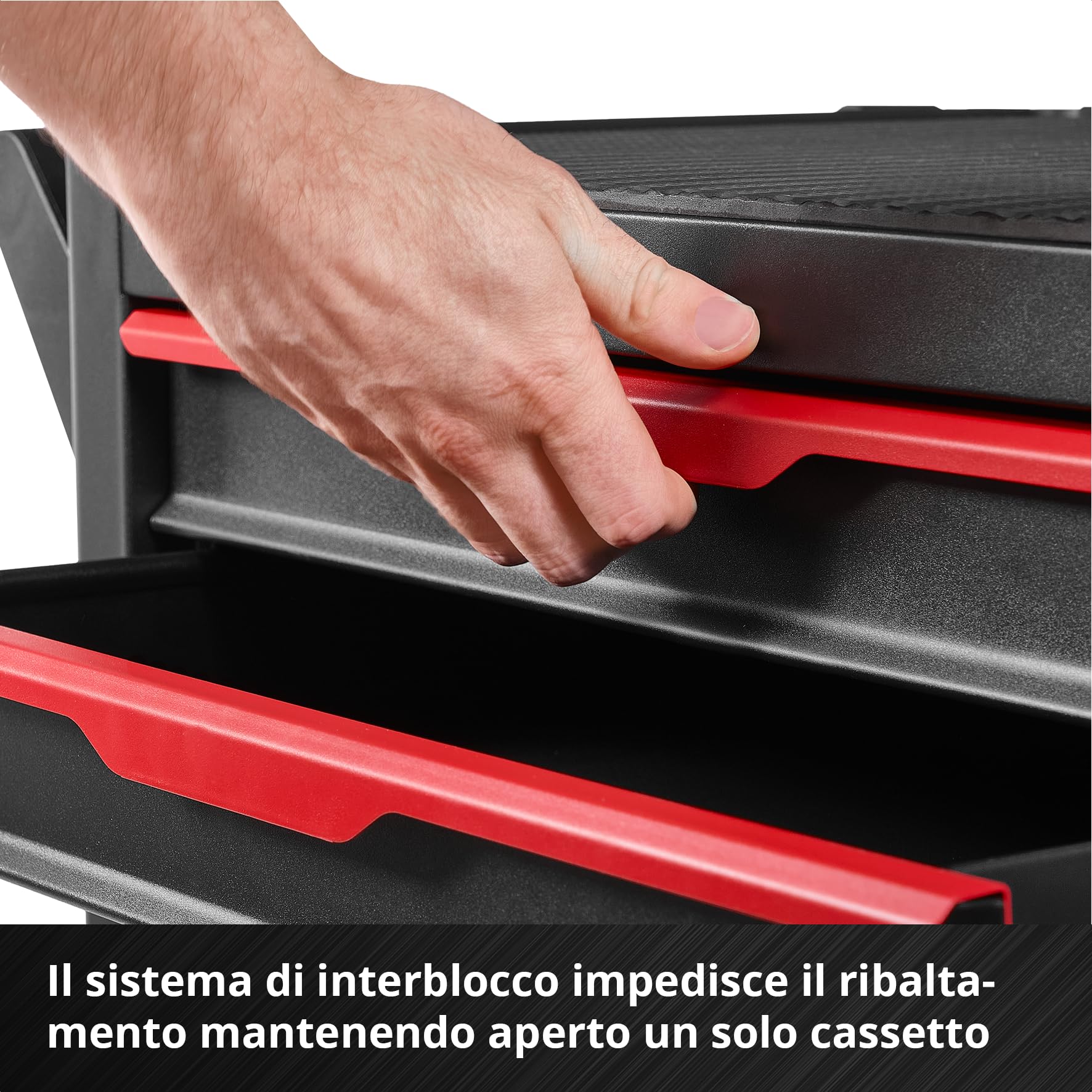 Einhell 149 pezzi carrello portautensili da officina | Inserti da 25 mm | chiavi combinate | set di bussole | cricchetto | pinze | martello da meccanico | livella | metro a nastro