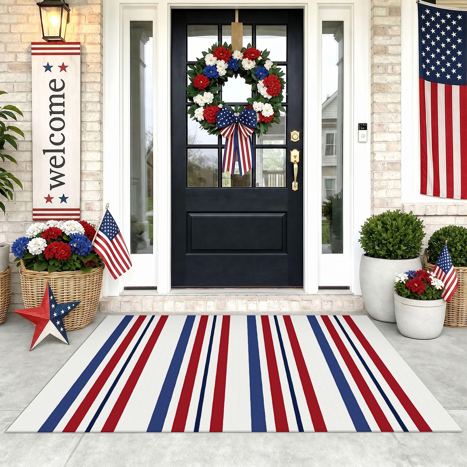 KOZYFLY - 3' x 5' patriotic striped rug washable rug for — image 1
