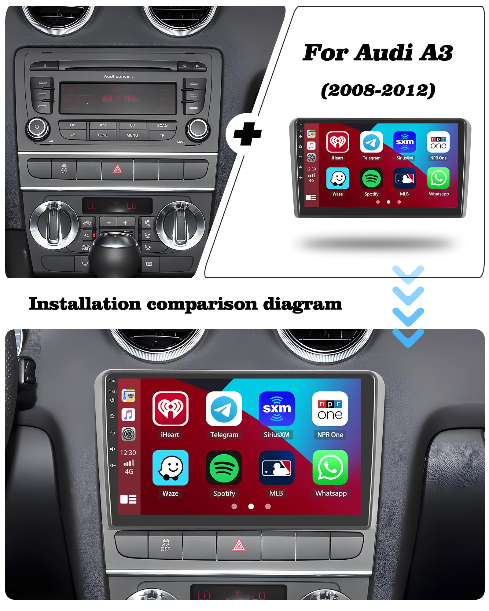 ACAVICA 9 Pouces Android Autoradio Con GPS Navigateur Bluetooth Stéréo