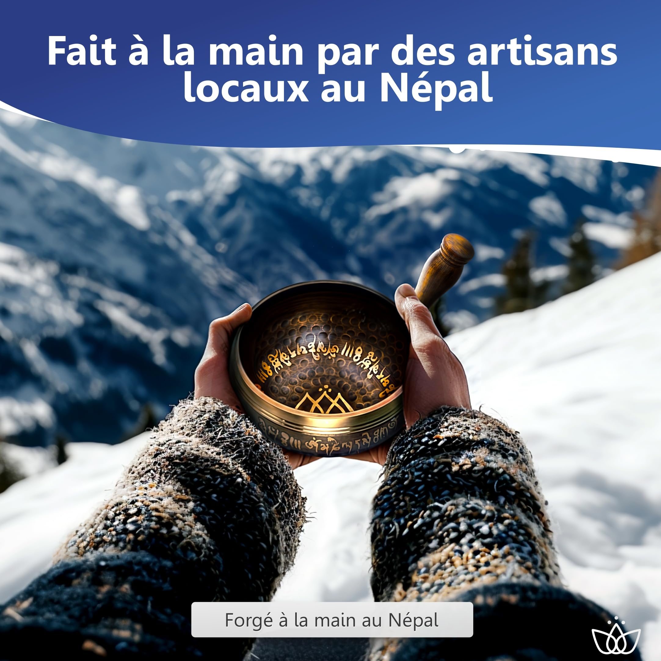 Bol Tibétain – Bol Chantant Ø10 cm Martelé à la Main au Népal – Tingsha Tibétain – Cordelette Encens Népalais – Brûleur – Coffret Papier Lokta – Accessoires Méditation – Yoga e Zen