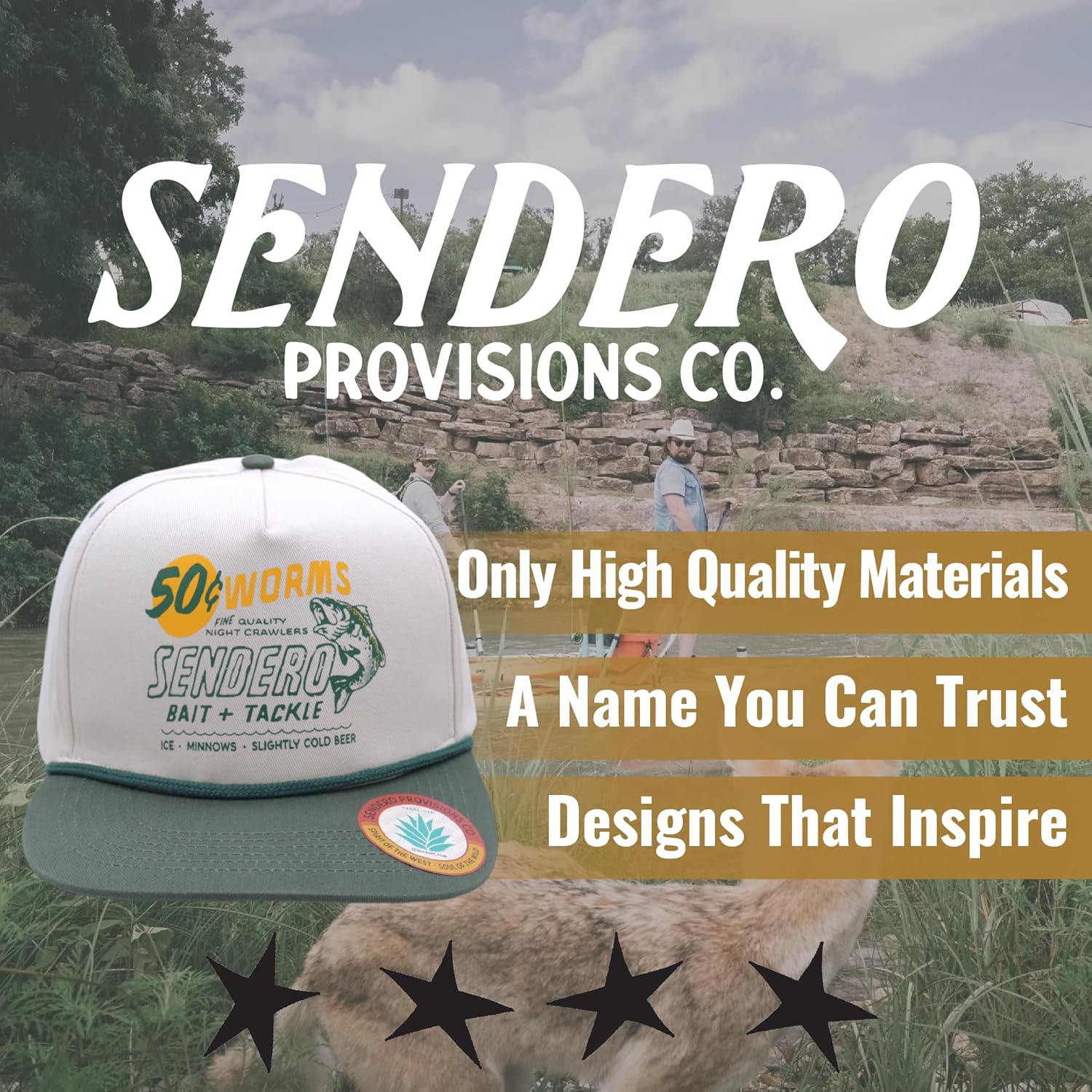 Sendero Provisions Co. 50 Cent Worms Adjustable Snapback Hat with Screen Printed Design & Braided Rope (Off White/Green) - One Size