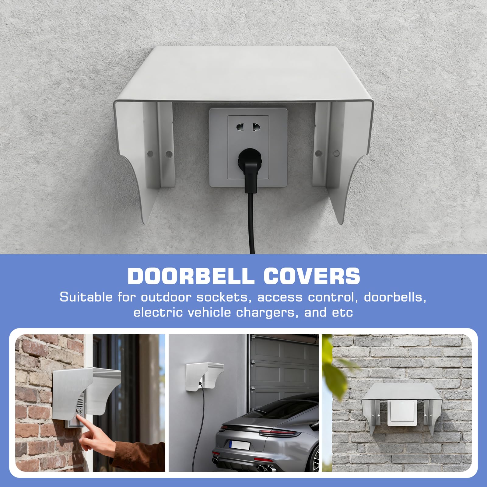 Prise de courant, protection contre la pluie, en acier inoxydable, pour sonnette de porte, protection contre la pluie extérieure, en acier inoxydable, pour prise extérieure, pour salle de bain