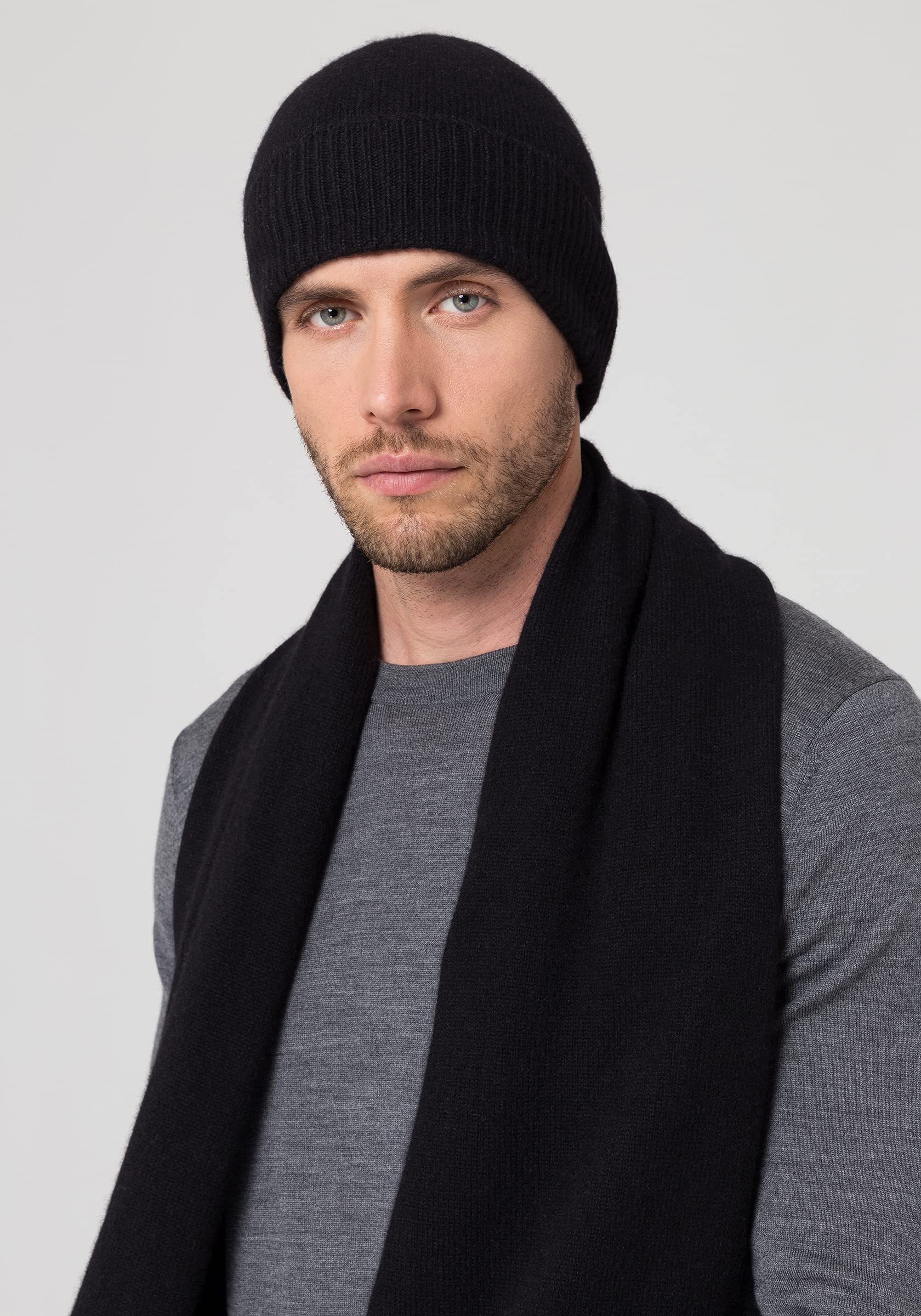 Style & Republic Bonnet Sport, Bonnet en 100% Cachemire, Taille Unique avec Tour de Taille de 44 cm et Revers de 6,5 cm, Homme