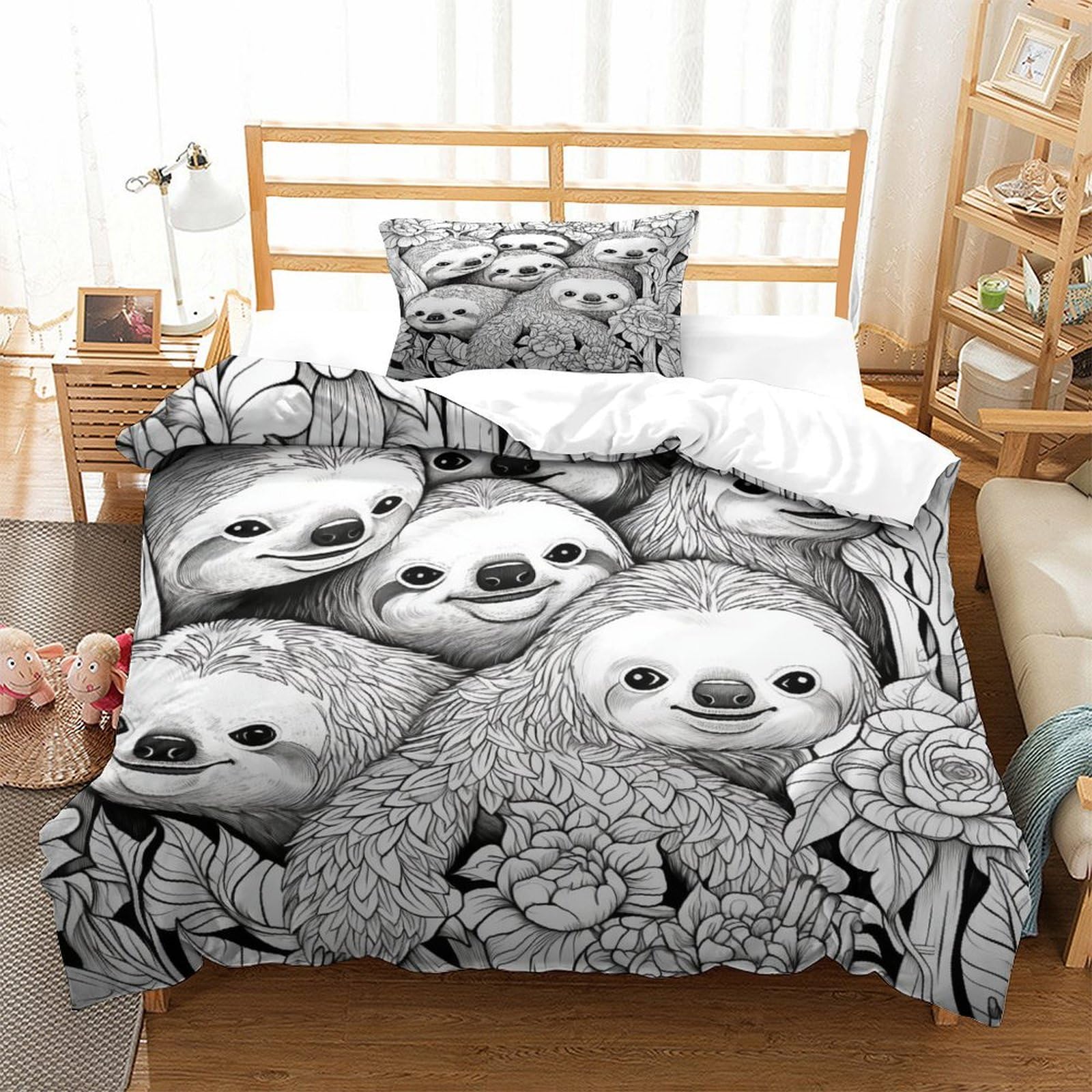 P1S9U7W5Y 3D Printed Cartoon Sloth Duvet Cover Set 3pcs Microfiber Sloth Bedding Set Single