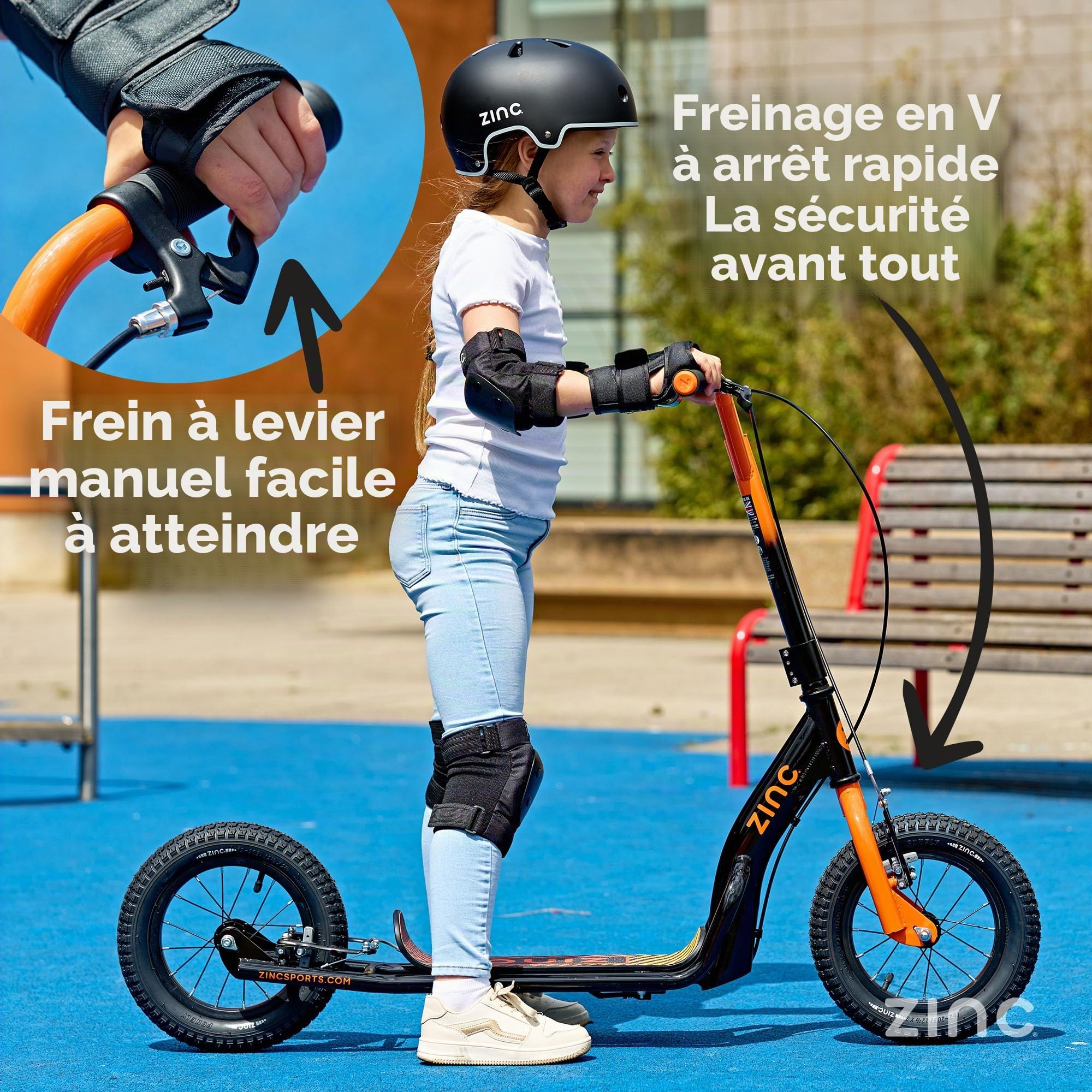 Zinc BMX Scooter for Kids Ages 6+ – 12 inch Big Wheel Stunt Scooters with 360 Degree Handlebar Spin, Height Adjustable, Front & Rear Brakes, Steel Frame, Off-Road Tyres