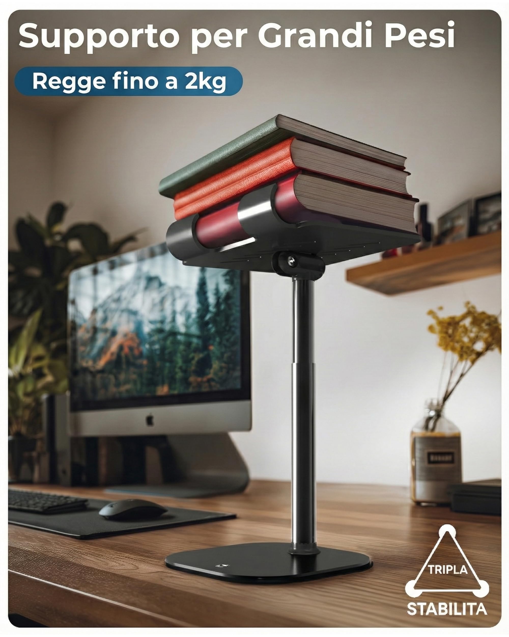 COOPER TabHolder Regolabile in Altezza Base Tablet 7-10" Stand iPad Scrivania per Monitor 15,6-17" Inclinazione 270° Nero Notte