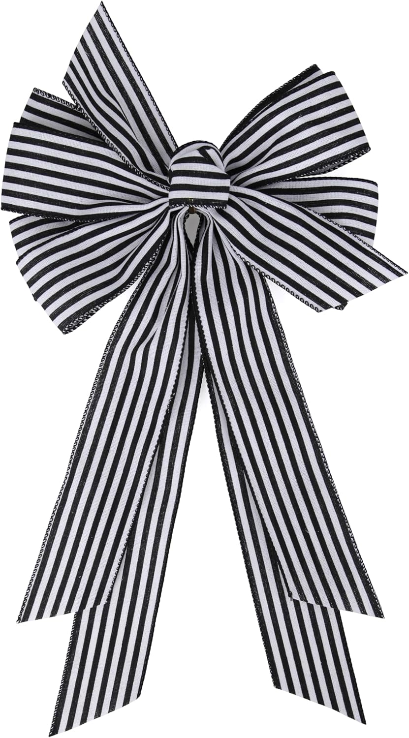 Meseey Large Christmas Black and White Striped Ribbon Bow 20 x 11 Inch ...