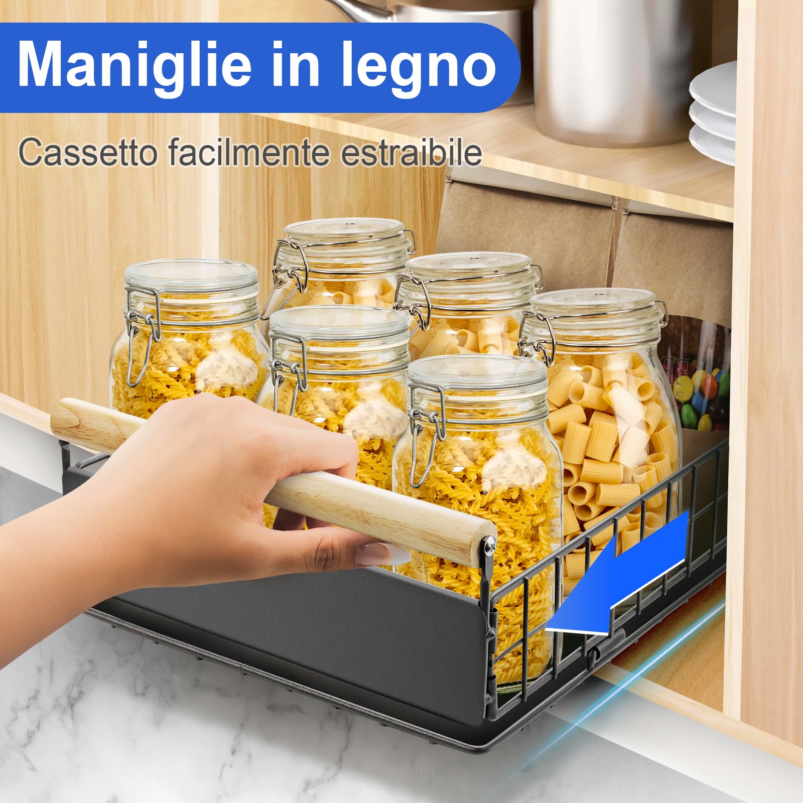 Cassetto Estraibile Cucina, Cestelli Estraibili per Cucina in Acciaio al Carbonio di alta Qualità, Cassetto Telescopico ultra Silenzioso, 40 cm x 23 cm x 11 cm Grigio