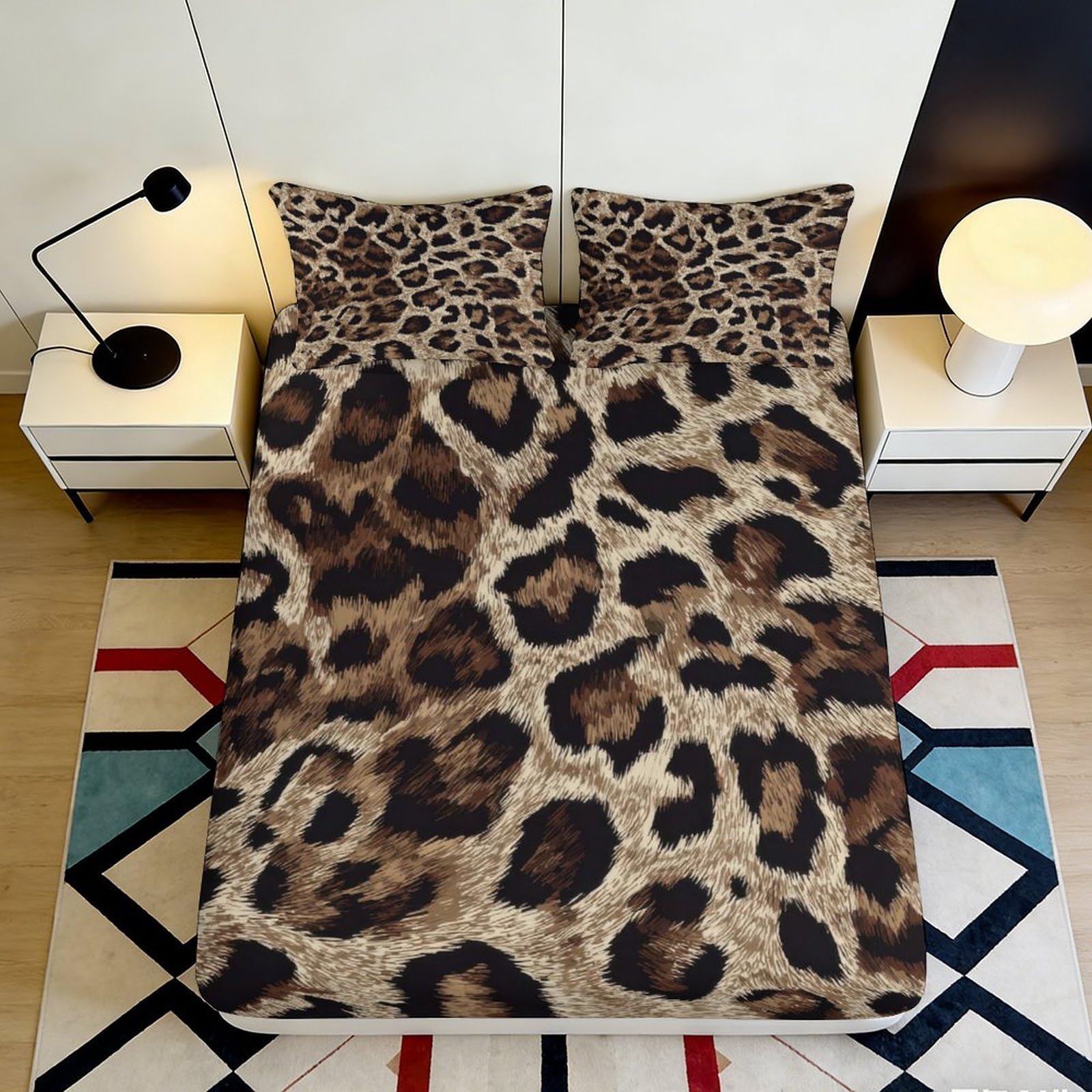 Uxinyoume Style-9 3D Printed Leopard Pattern Fitted Sheet Microfiber Soft Breathable Cheetah Mattress Cover For Bedroom Guest Room Decor 90X200x25cm