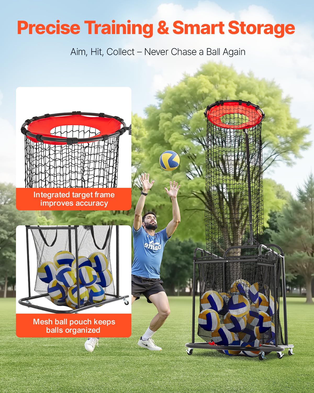 VEVOR Sistema di rete per allenamento pallavolo, 8 x 11/3,7 x 3,4 m/pratica di lancio/pratica di picchietto/14 rete, stazione a rete portatile, facile da installare, per interni ed esterni, rete per