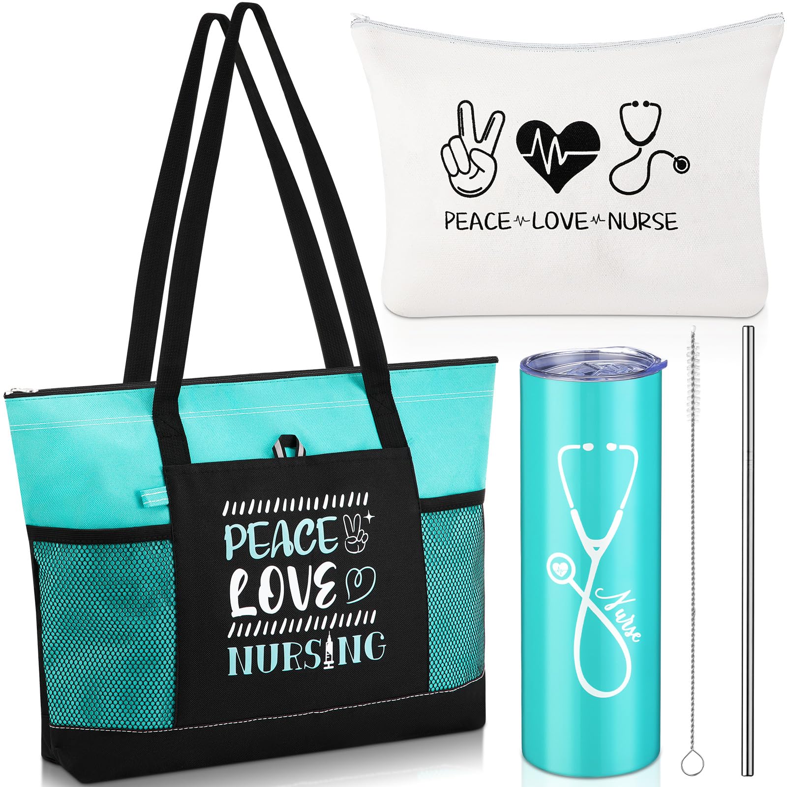 Honeydak 3 Pcs Nurse Gift for Christmas Women Nursing Appreciation Gift Set Include Tote Bag Makeup Bag Stainless Steel Insulated Tumbler for Rn