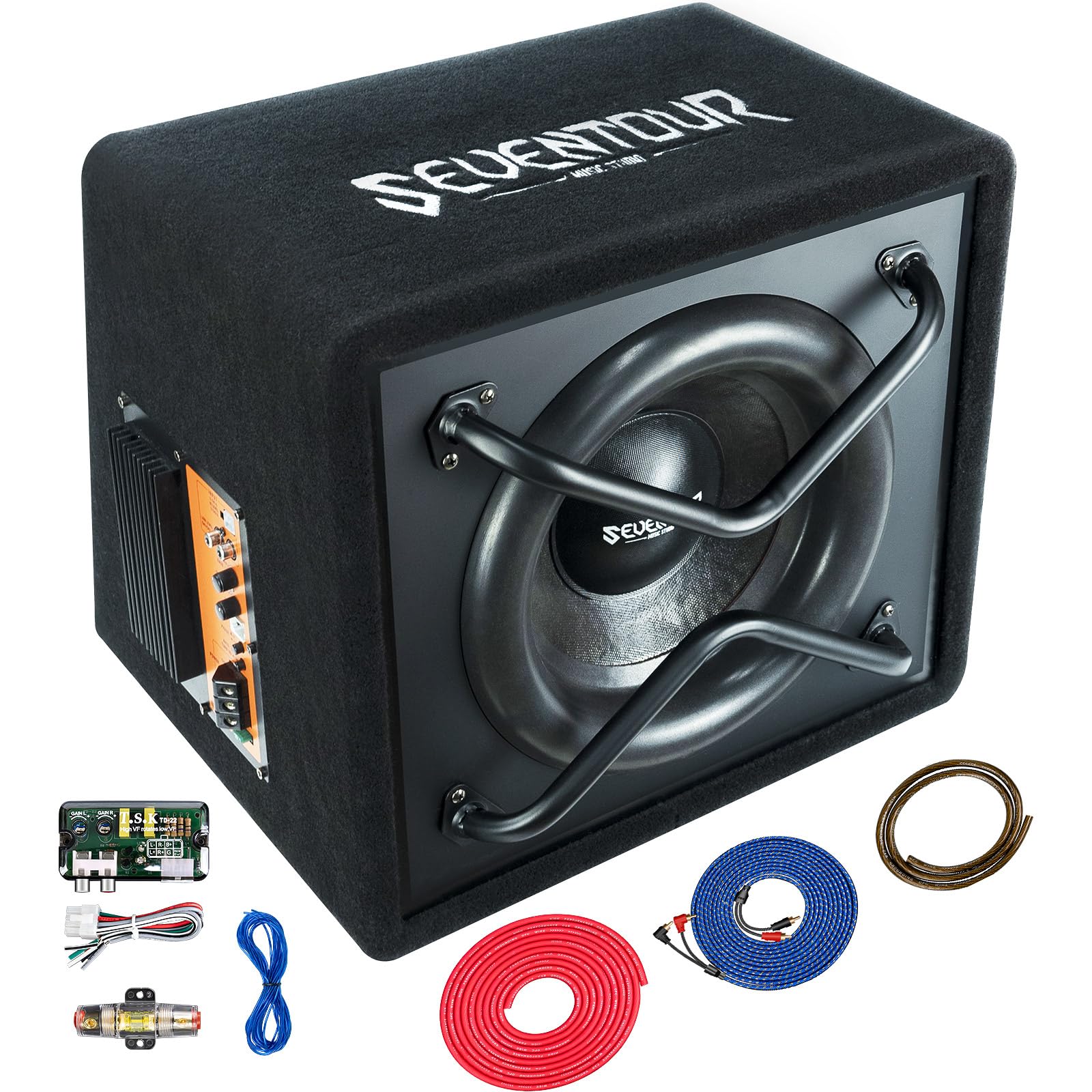 12" 1400W Powered Car Subwoofer Enclosure Vented Box, Car/Truck Audio Sub Built in Amplifier,New Upgrade with Colorful LED Ambient Light