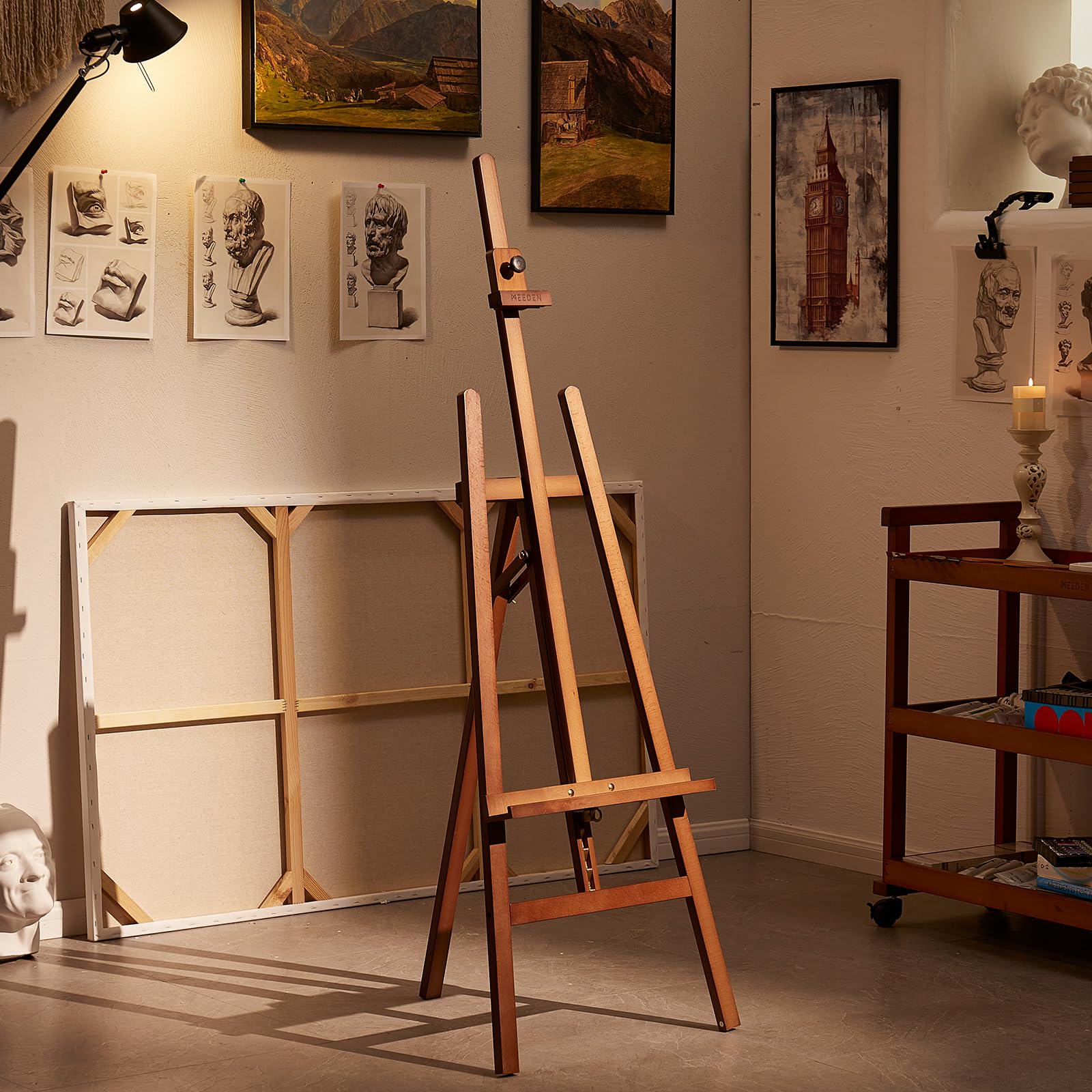 MEEDEN Cavalletto da Pittura in Legno Per Arte: Cavalletto da Esposizione in Legno Massiccio di Faggio Supporta Tele Fino a 110 cm - Cavalletto Regolabile da 145-193 cm - Noce