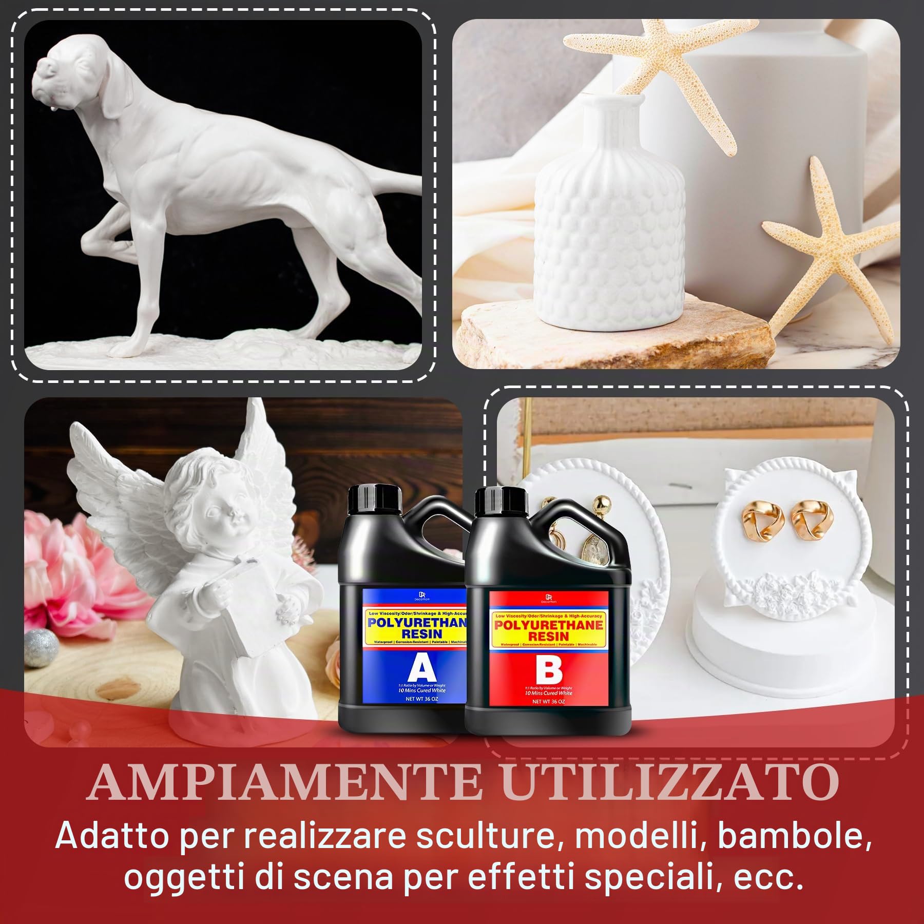 Resina poliuretanica, 2000g Resina per Colata bianca ad indurimento rapido, bassa viscosità e inodore per la produzione di modelli prototipi, statue, oggetti di scena a effetto speciale