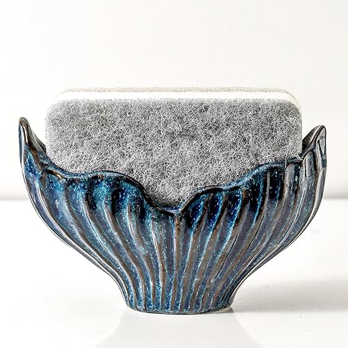 Miniatura 11 de Soporte de esponja de cerámica, soporte de esponja para fregadero de cocina, organizador compacto para fregadero, almohadilla de limpieza y soporte