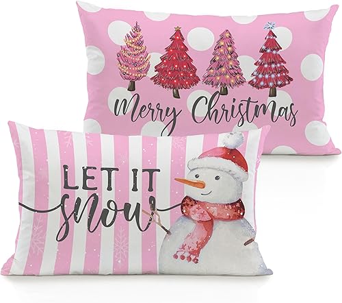 Miniatura 1 de EIONEY Xmax - Juego de 2 fundas de almohada decorativas de invierno para árbol de Navidad de 20 x 12 pulgadas diseño de copos blancos para el hogar