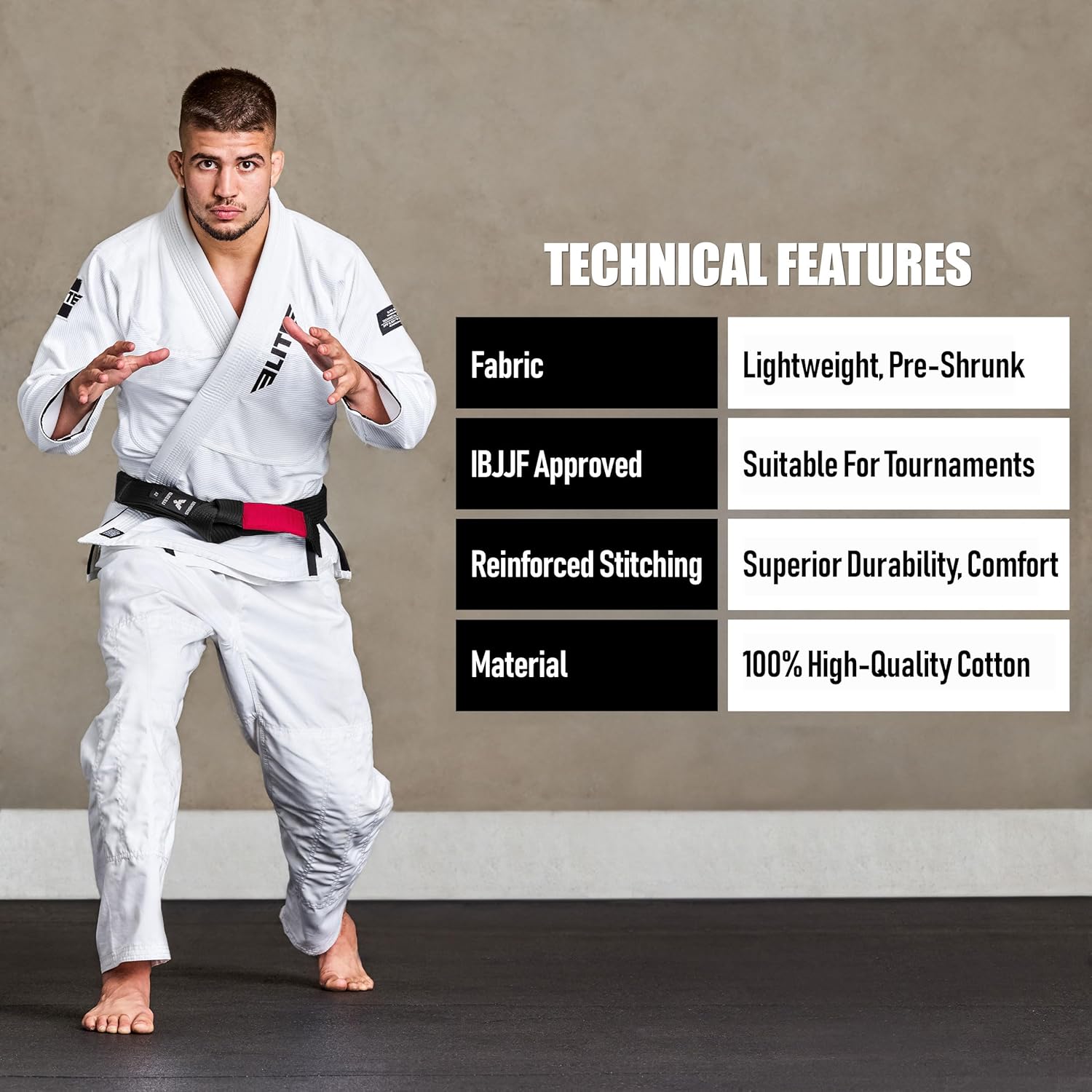 Elite Sports Adults Brazilian Jiu Jitsu Belts for Men & Women,Cotton IBJJF Approved BJJ Belts with Ranking Stripes Sleeve Bar - Image 4