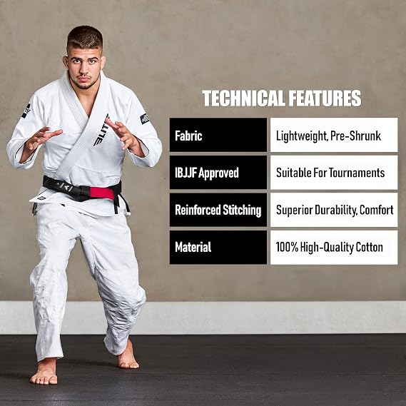 Elite Sports Adults Brazilian Jiu Jitsu Belts for Men & Women,Cotton IBJJF Approved BJJ Belts with Ranking Stripes Sleeve Bar