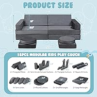 Vista 2 de Nuturelly Sofá modular de 18 piezas para niños, edificio de fortaleza para niños pequeños, sofá seccional 320+cojín convertible de espuma y suelo