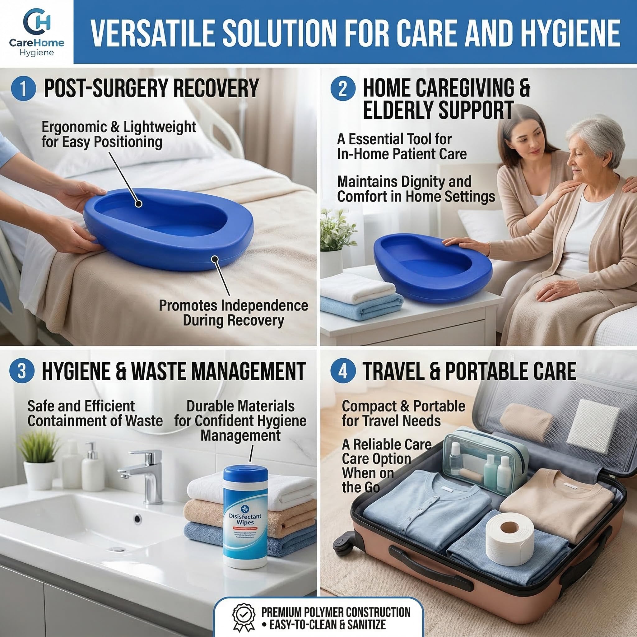 Comfortable Bed Pan - Spill Proof & Portable -5