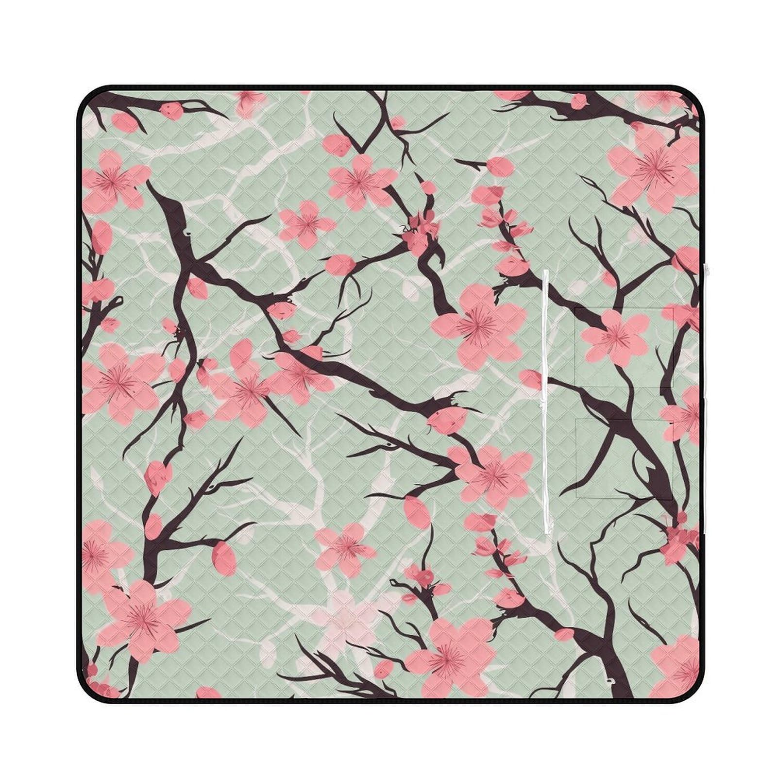 Manta de picnic con diseño de flor de cerezo, lavable a máquina, 200 cm x 200 cm, extragrande, impermeable y resistente a la arena, plegable, compacta, para playa, extragrande, para acampar en primave