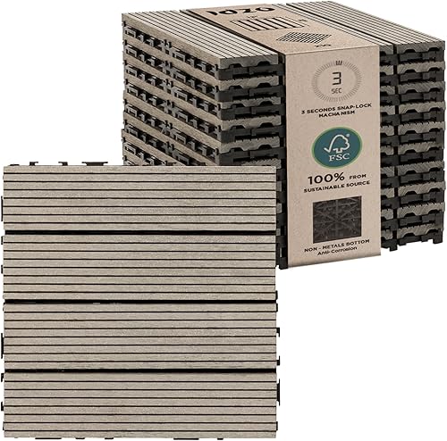 Juego de 10 baldosas de madera compuesta de plástico para terrazas compuestas FSC sostenibles, resistentes al óxido, agua, clima, fáciles de hacer y