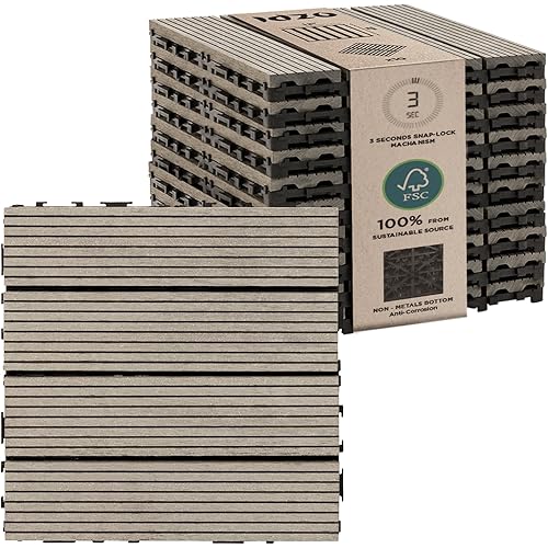 IDZO Wood Plastic Composite Deck Tiles Set of 10, Sustainable FSC Composite Decking Resist Rust, Water, Weather, Easy to DIY & Maintain, Ideal for Patios, Balconies, Rooftops, Decks - Grey