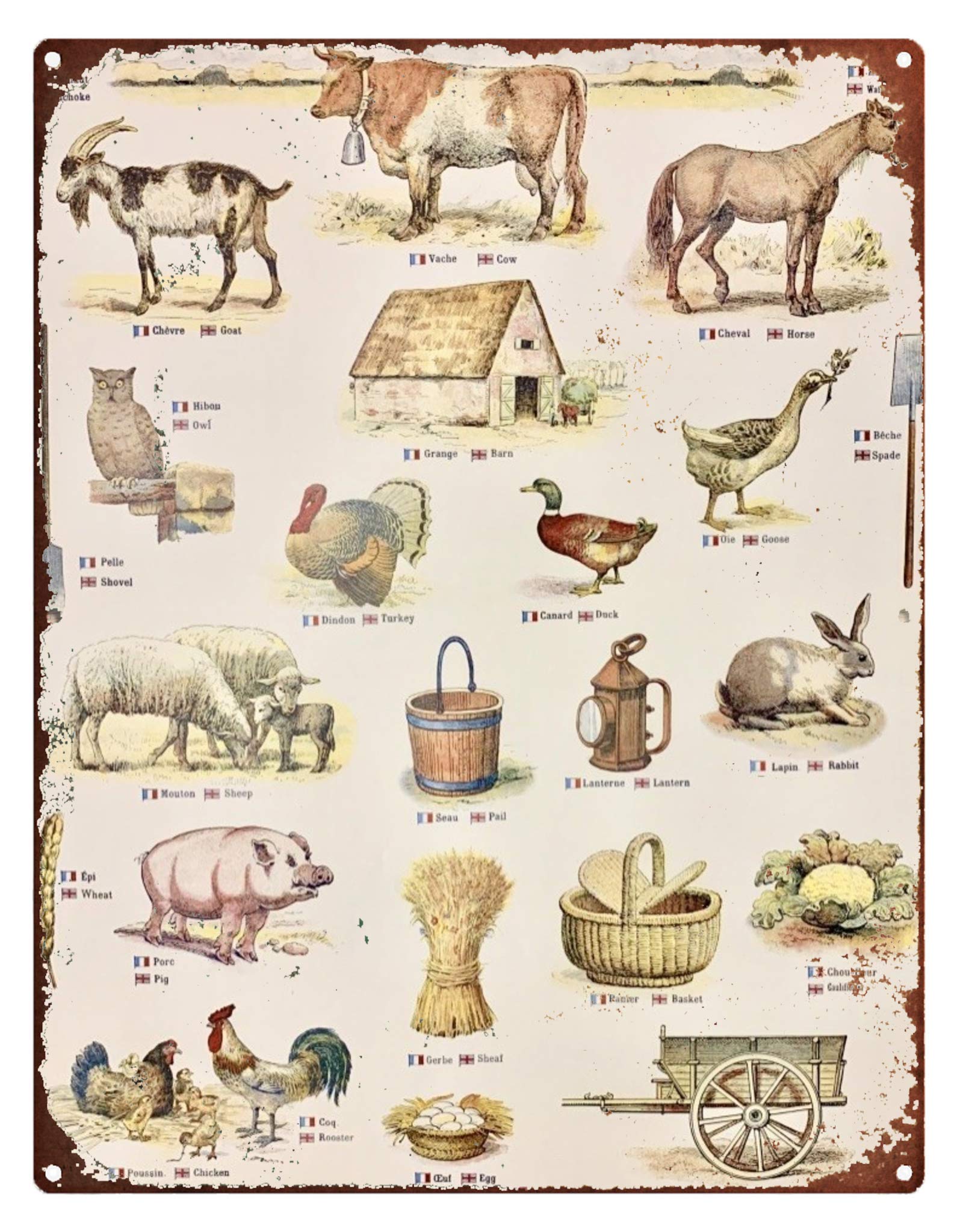 Cavallini La Ferme The Farm, Cavallini Metal Sign Customized Signs for Outdoors 12x16 inch