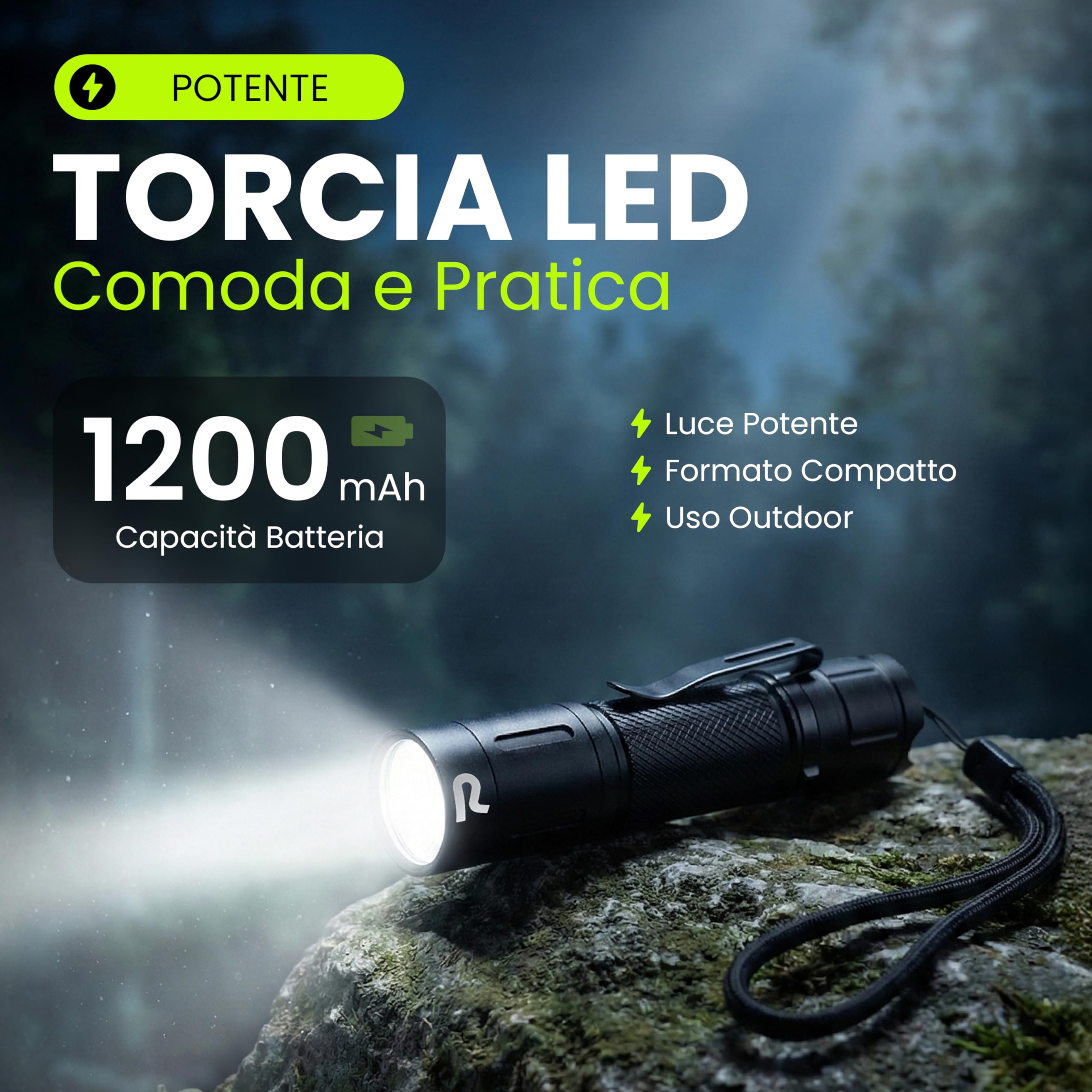 Generico Torcia Professionale Ricaricabile USB LED Alluminio 11,8 cm Nero