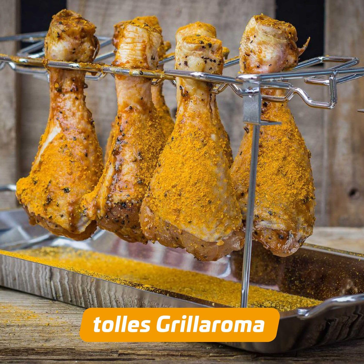 Grillfürst Hähnchenschenkel Halter für 12 Drum Sticks oder Chicken Wings mit Auffangschale aus Edelstahl