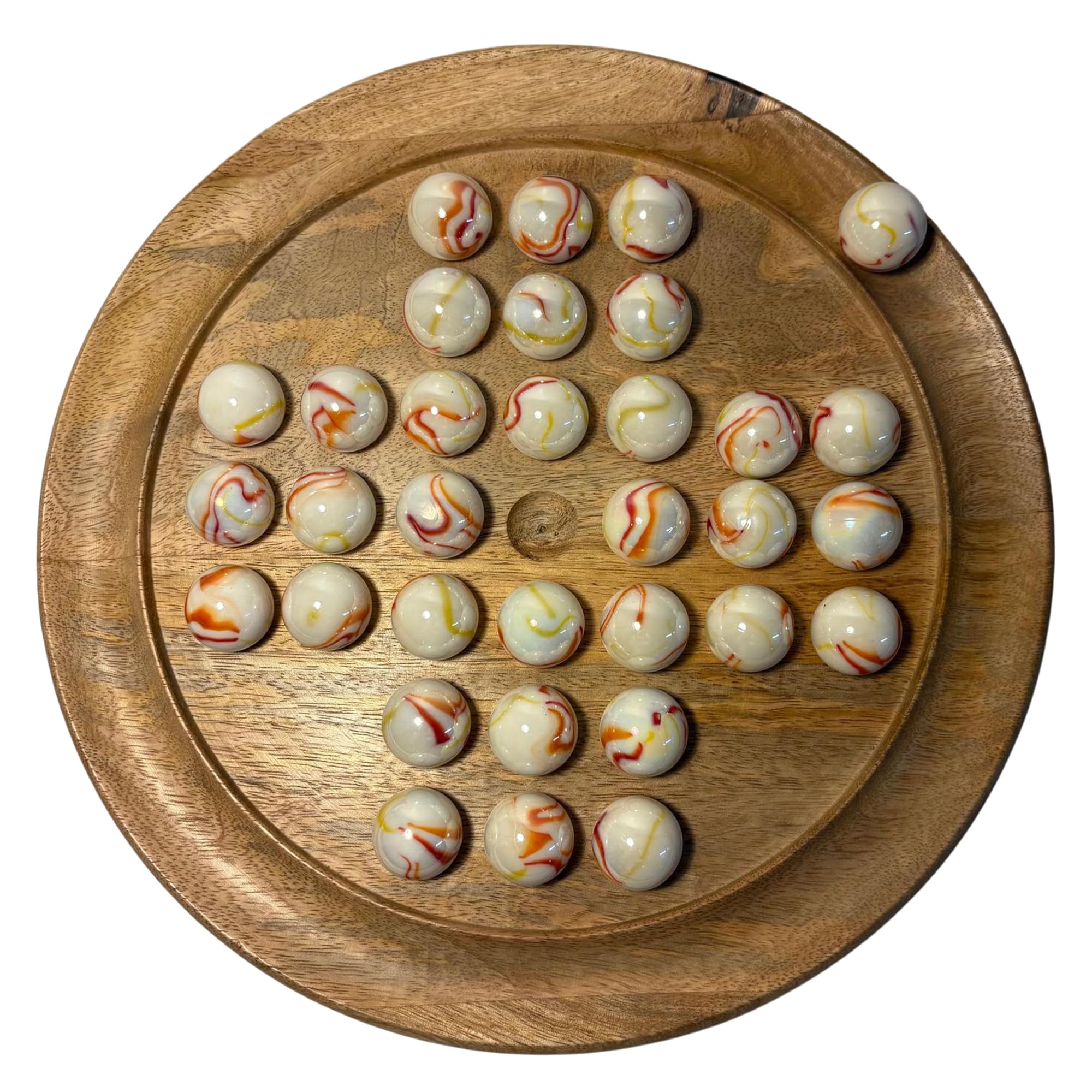 Jeu de société solitaire en bois de mangue de 30 cm de diamètre avec marbres de crème glacée | | jeu de solitaire classique en bois | jeu de société de stratégie | jeu de société familial | jeux pour