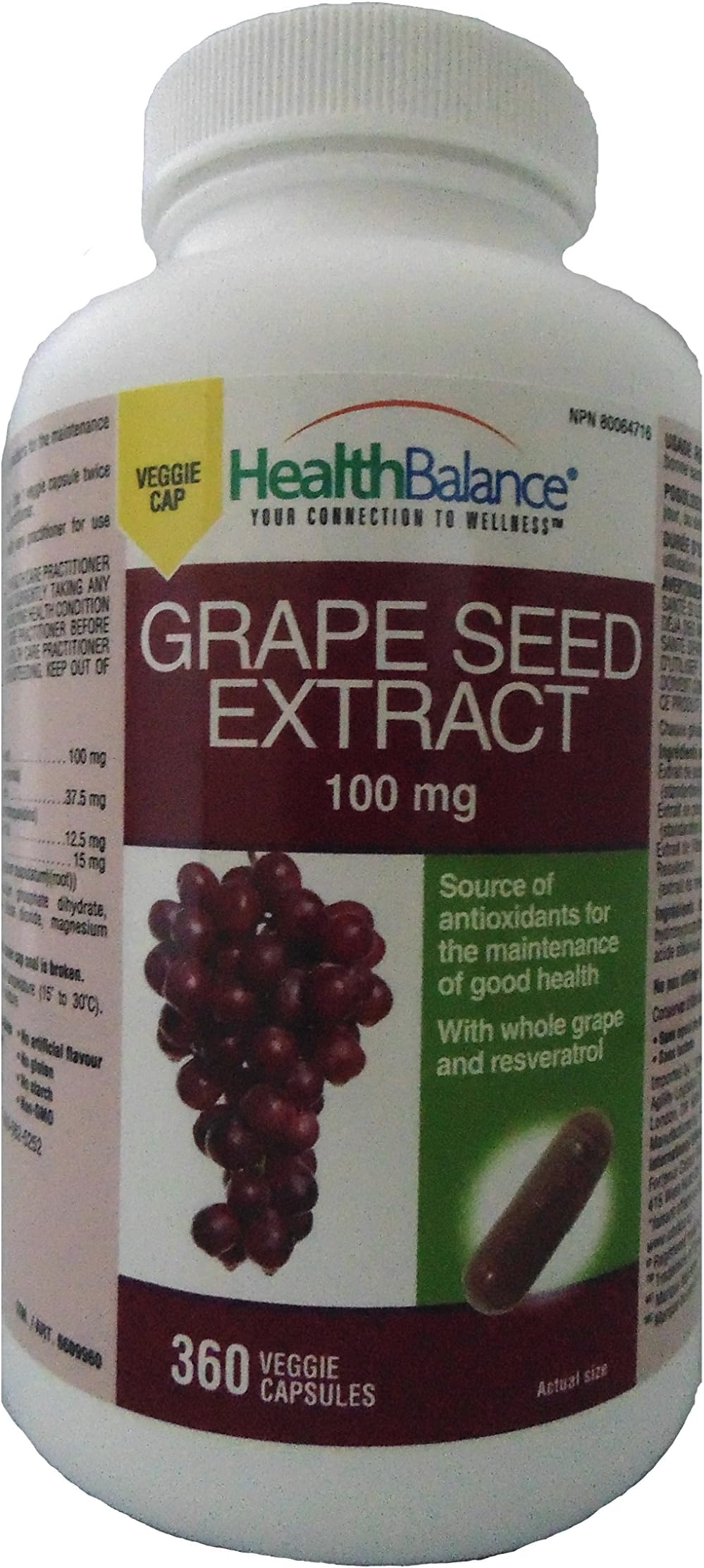 3 Bottles x HealthBalance Grape Seed Extract, 100mg, 360 Veggie Cap (3)
