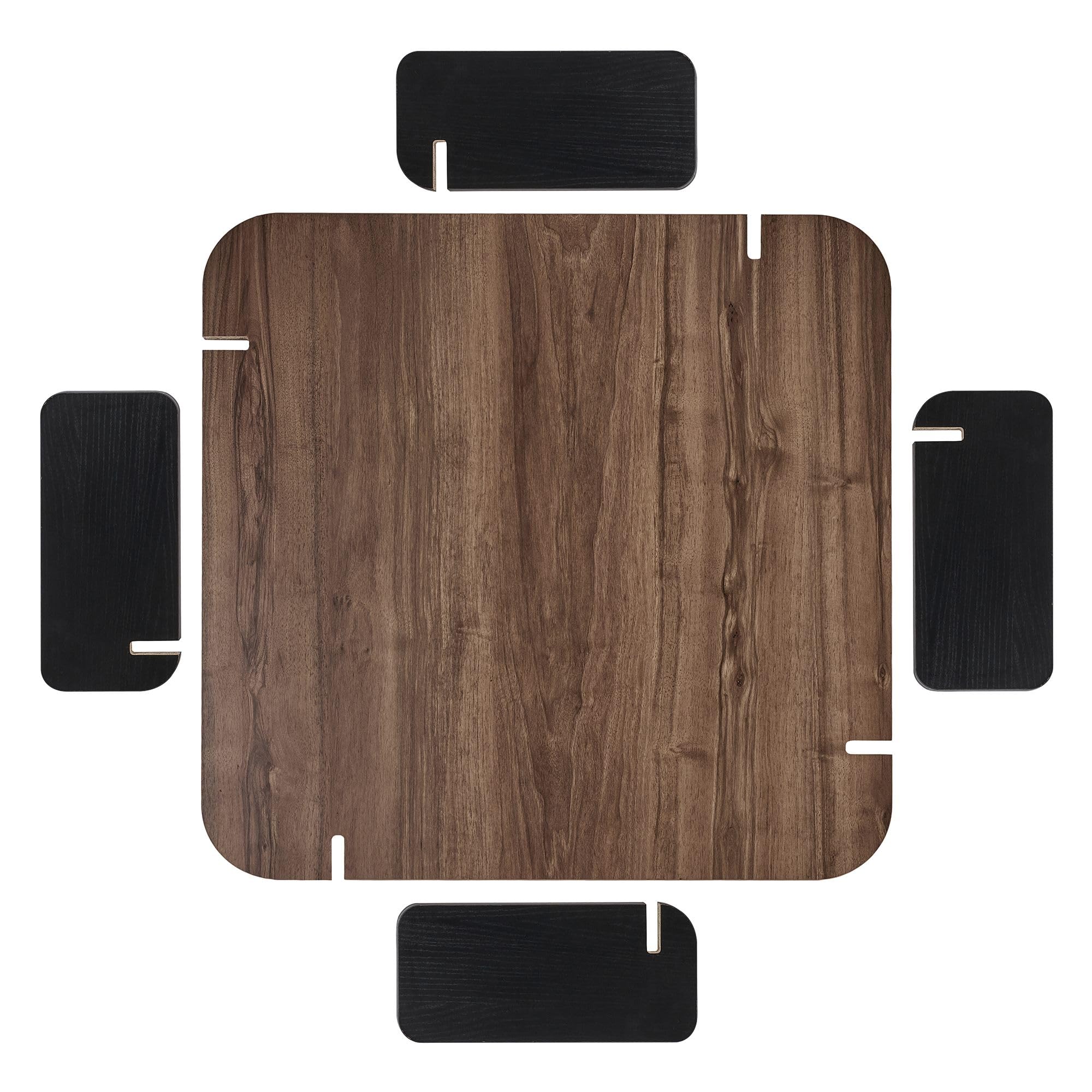 Stilvoller Couchtisch, Walnuss & Holz Schwarz, 90 x 35 x 90 cm | 100% melaminbeschichtet, 18 mm stark | Werkzeuglose Montage