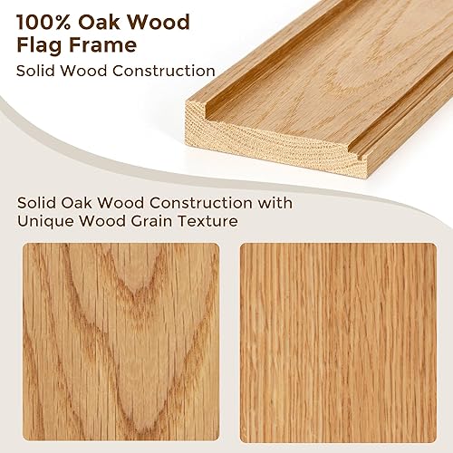 Miniatura 5 de Vitrina de bandera para 5 x 9.5 pies, marco de bandera de entierro de veteranos estadounidenses, madera de roble macizo con vidrio templado frontal