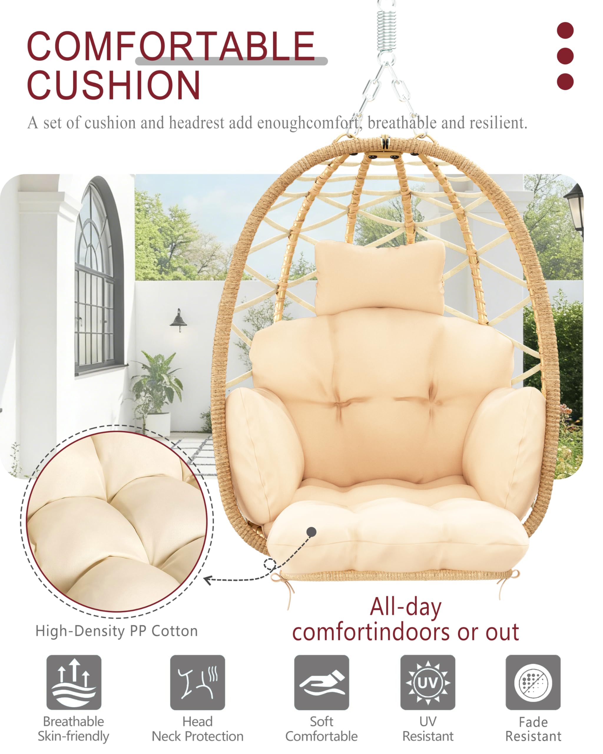 Poltrona sospesa con telaio, poggiapiedi, poltrona sospesa, in rattan per esterni e interni, altalena sospesa per giardino, terrazza, cameretta dei bambini, angolo lettura, fino a 150 kg