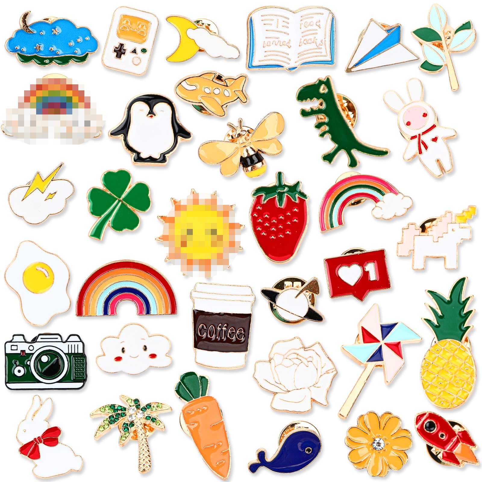 36PCS Cute Enamel Pins Bulk Mixed Cartoon Lapel Pins Set Assorted Funny Animal Plant Brooch Button Jewelry for Backpack Bags Hat Jacket Gifts