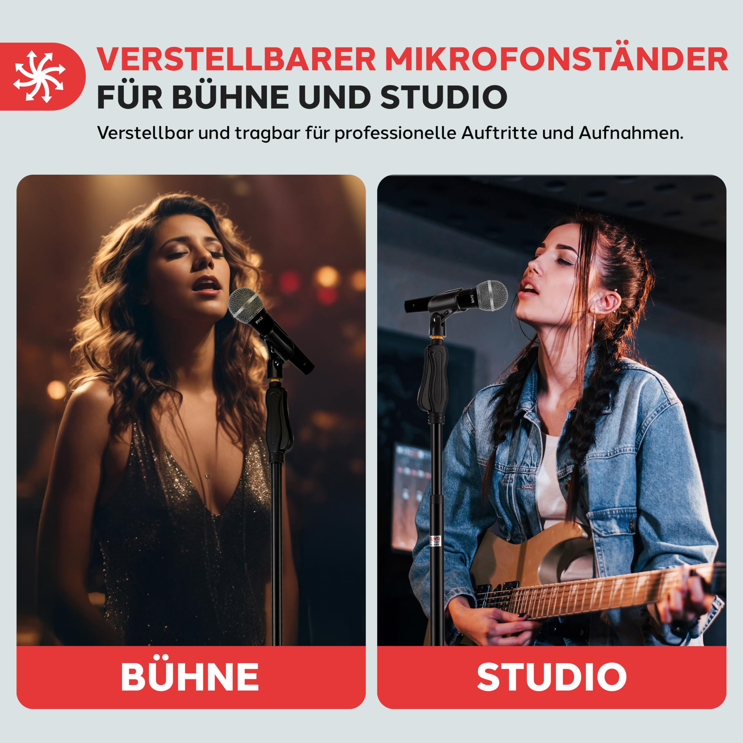 Pyle Mikrofonständer – Höhenverstellbares Mikrofonstativ 70–146 cm mit runder Standbasis – Stabil & kompakt für Bühne, Schule & Studio – Ideal für Kinder, Karaoke, Sprachaufnahme & Auftritt