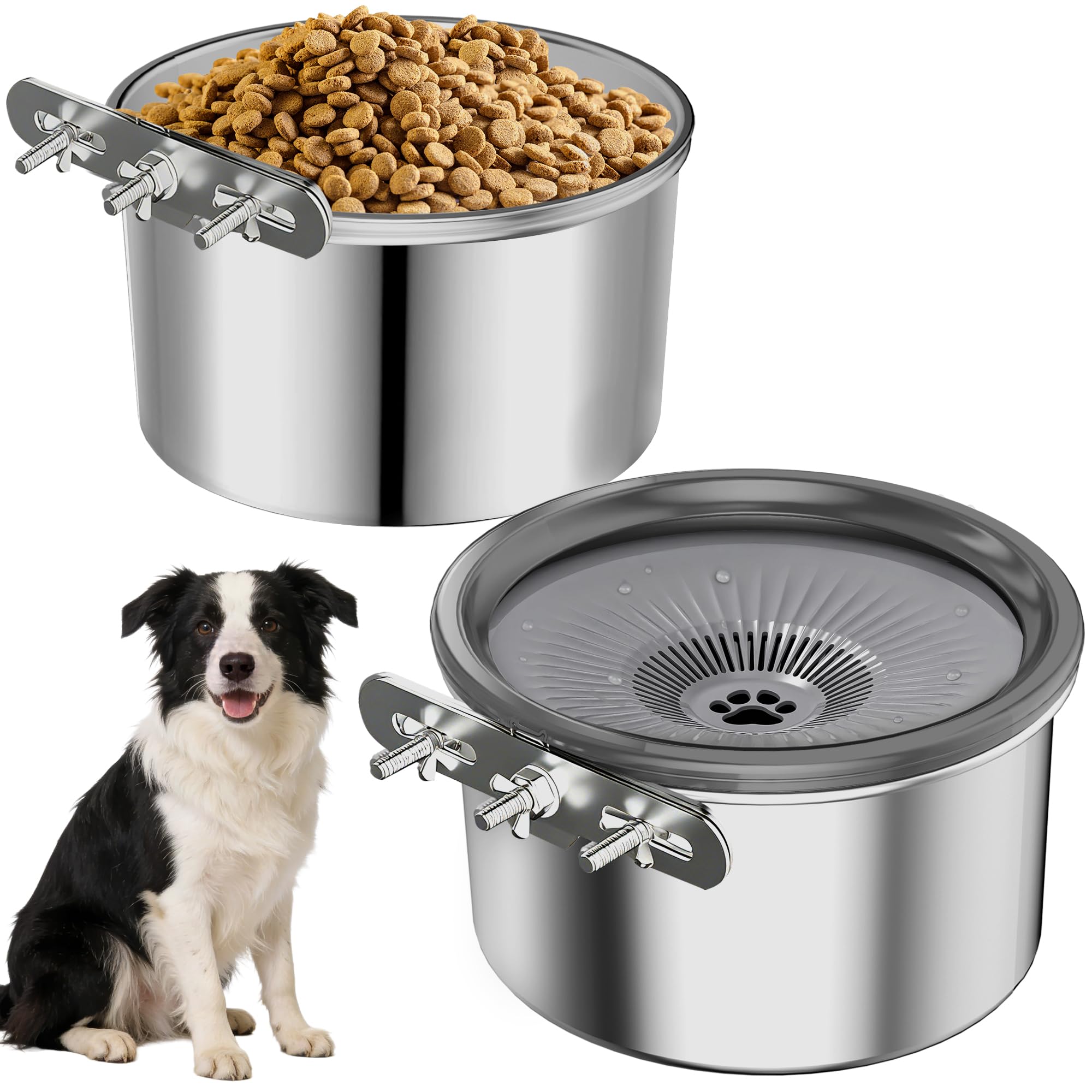Futternapf für Hundekäfige, 2,5 l, 2-teiliges Edelstahl-Schüssel-Set