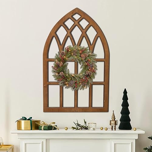 Sintosin Marcos de ventana de granja para decoración de pared de sala de estar de 20 x 32 pulgadas, marco de ventana de madera rústica arqueada