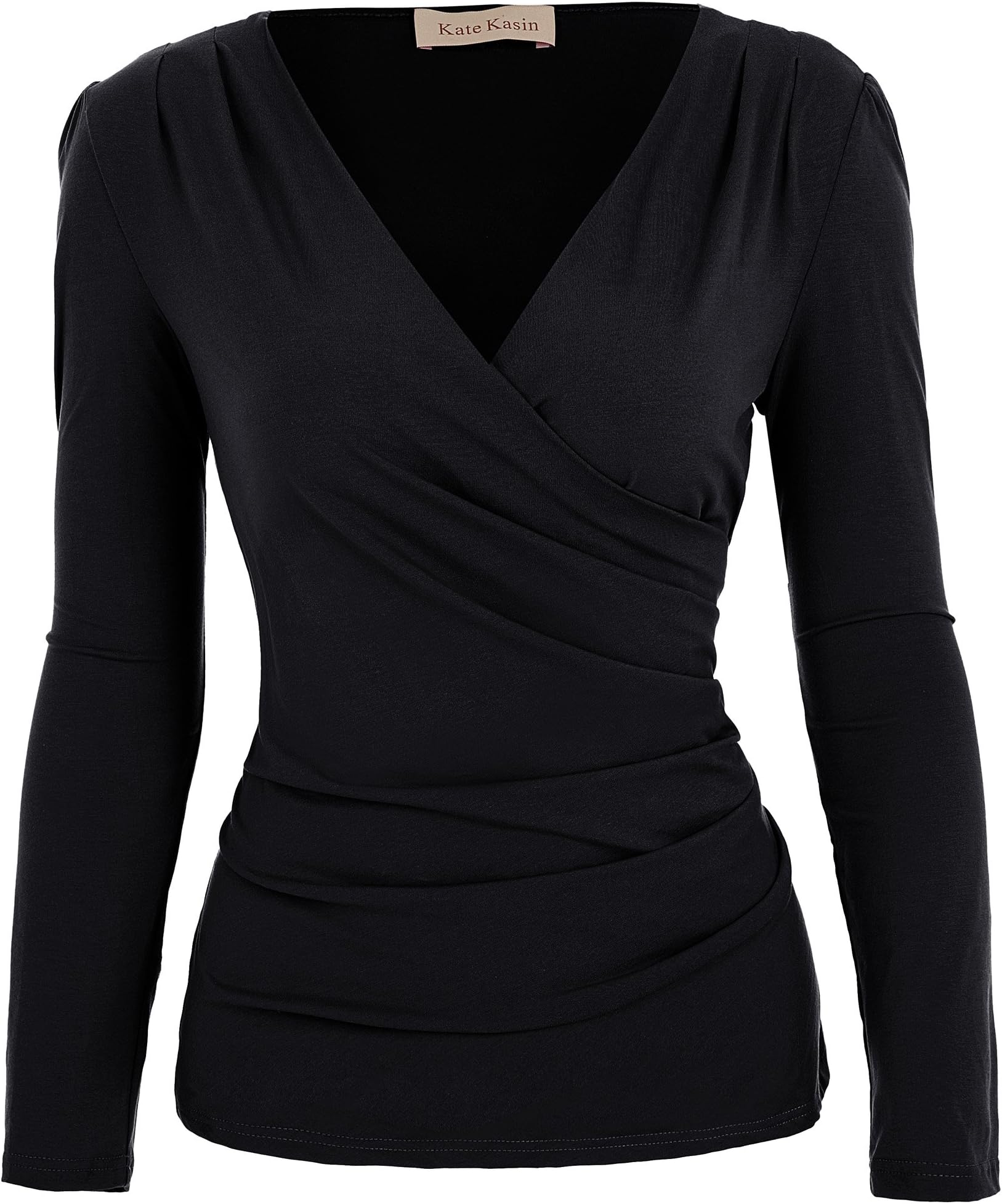 Women's Cross-Front Pullover T-Shirt Blouse (M,Black)