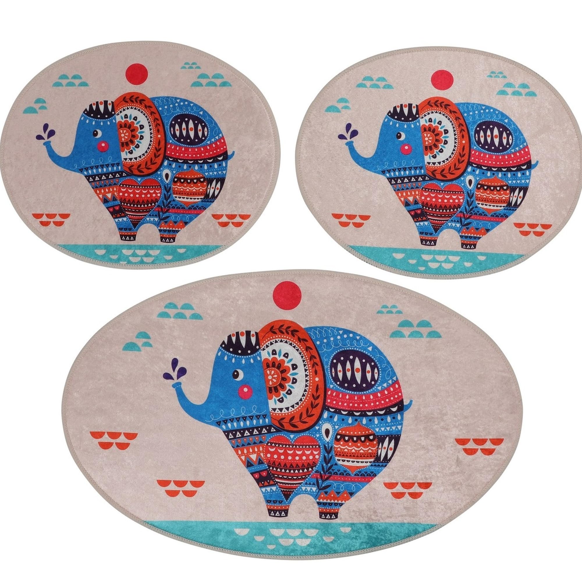 Setmat Set (3 Stück) Creme mit Elefant Farben